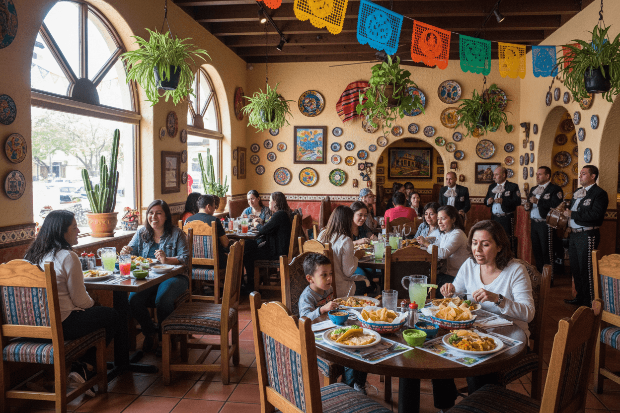 Customers enjoying authentic Mexican food at Los Paisanos