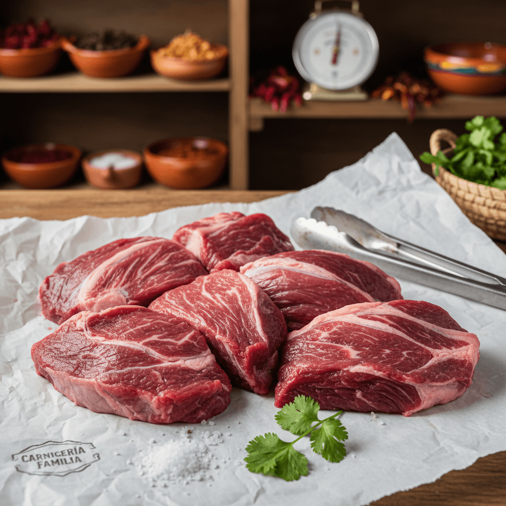 Fresh carne asada cuts at Los Paisanos butcher shop