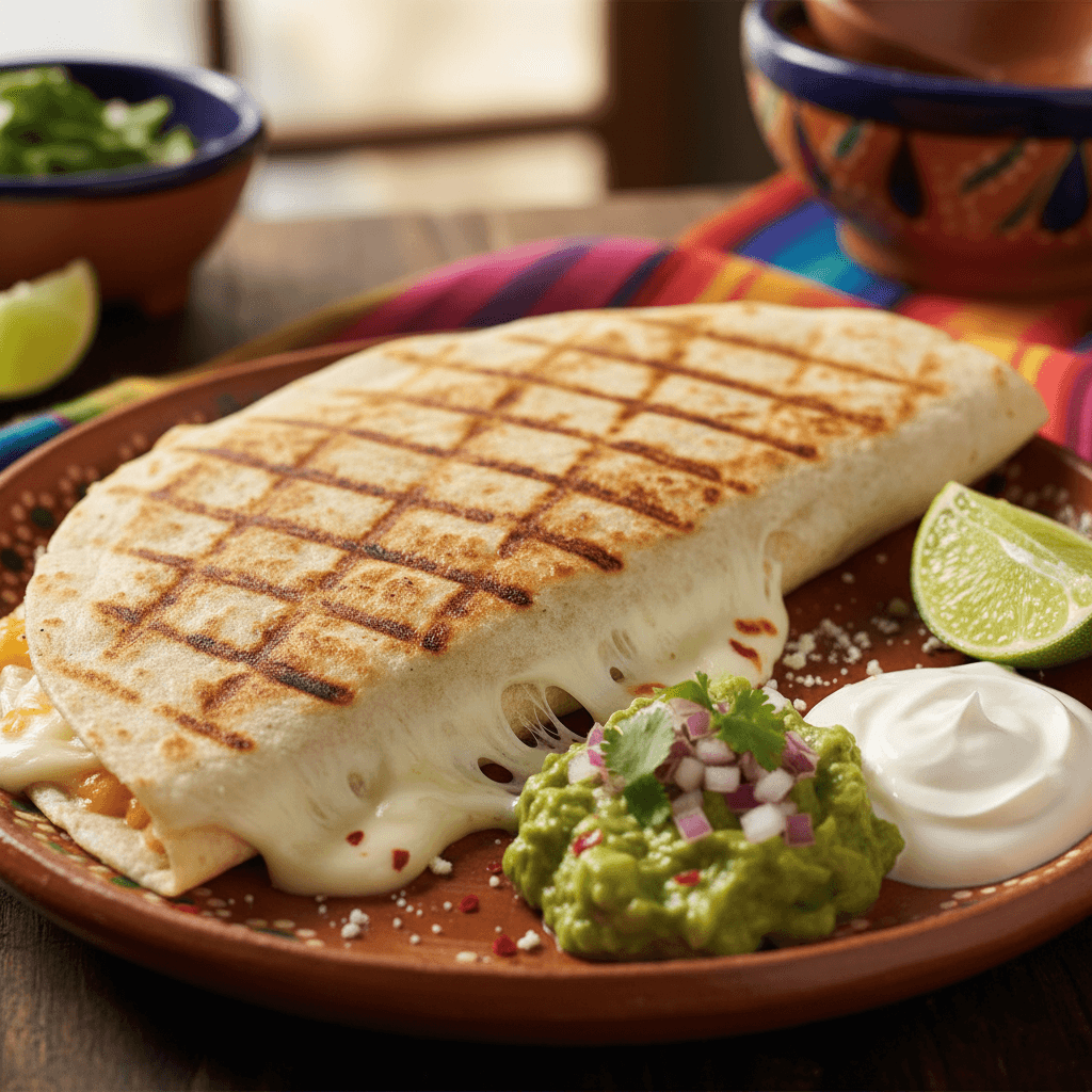 Handmade quesadilla with melted cheese