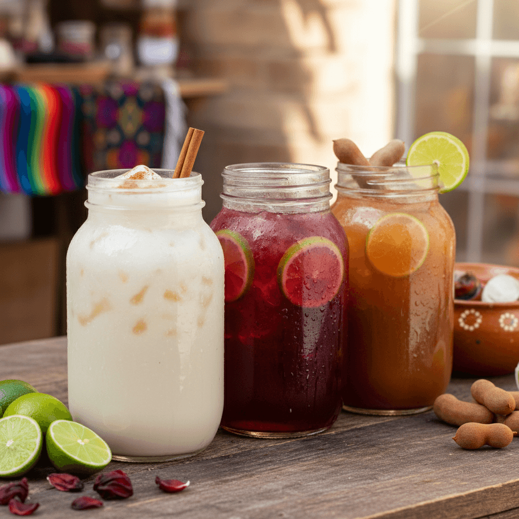 Traditional Mexican aguas frescas beverages