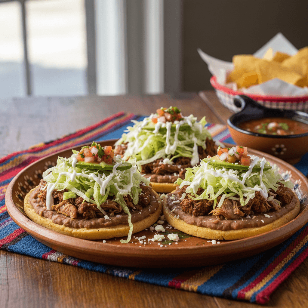 Traditional Mexican sopes with toppings