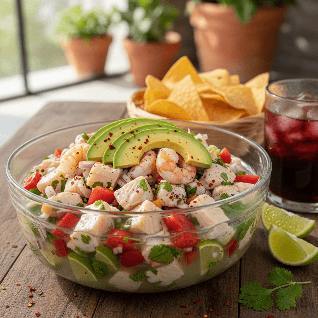 Fresh Mexican ceviche with lime and cilantro