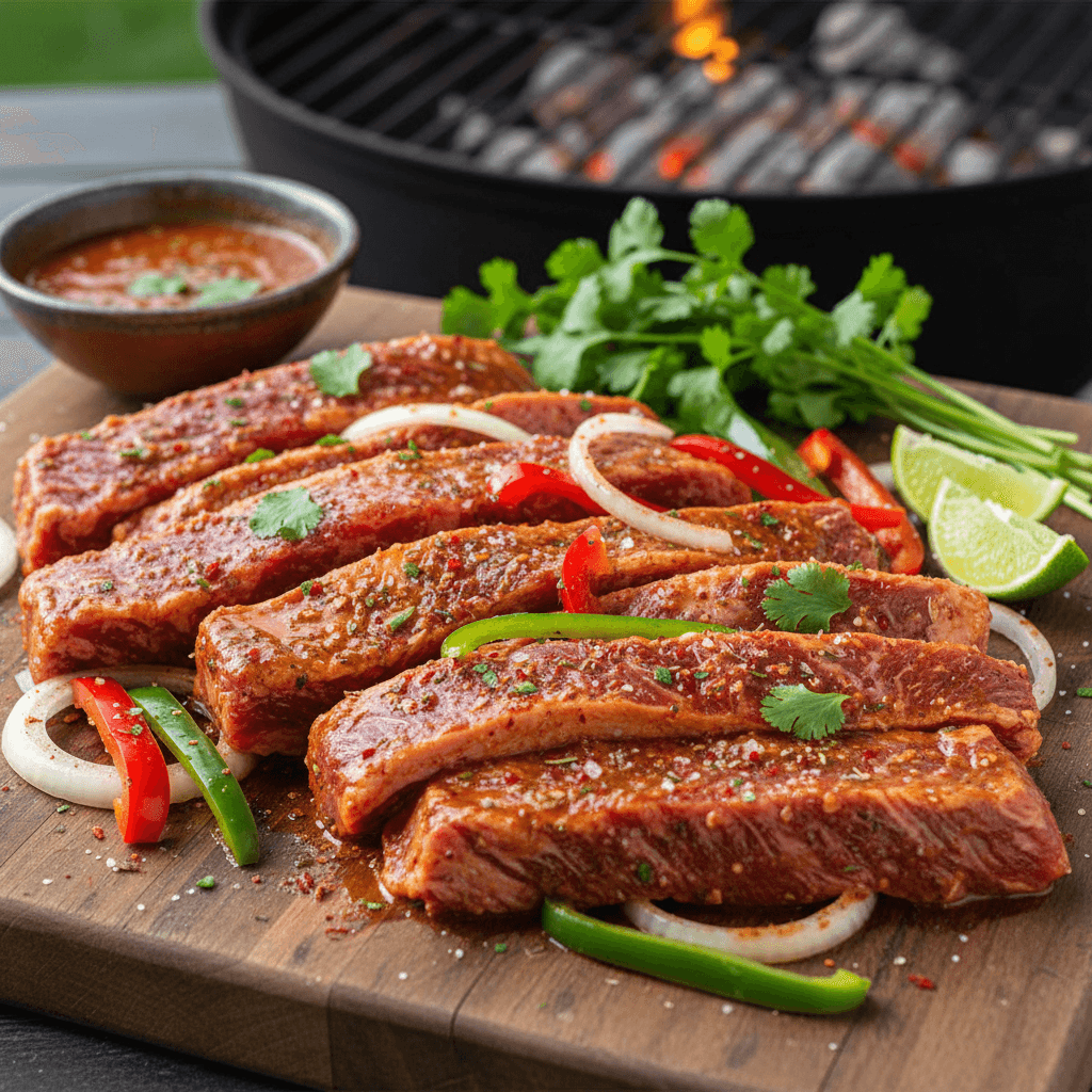 Marinated carne asada ready for grilling
